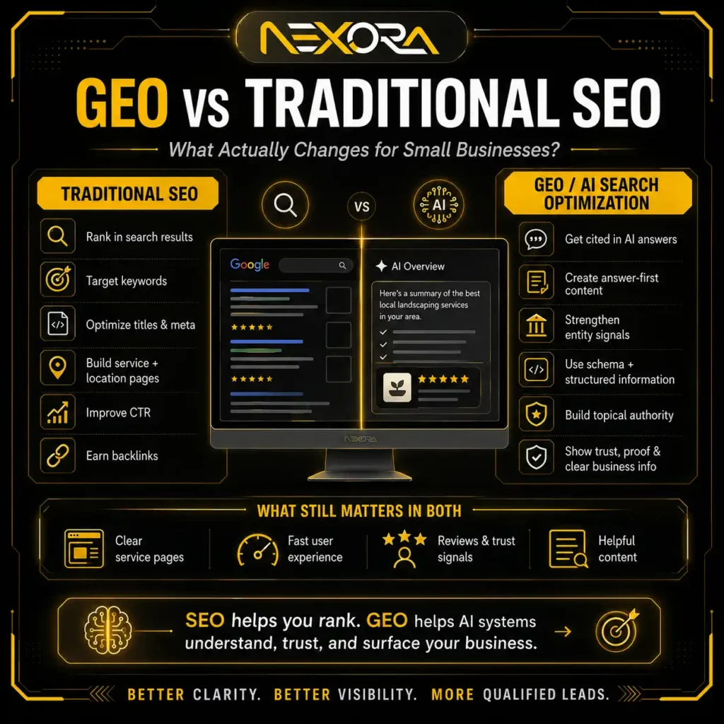 GEO vs Traditional SEO What Actually Changes for Small Business